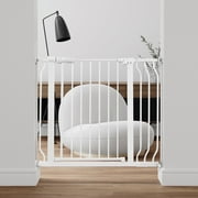 EDX Baby Gate, 29.1 - 38.5"Wide, 30" Tall Walk Through Dog Gates, Easy Step Walk Through Expandable Dual Lock Metal Gates for The House, Pressure Mounted Easy Install Pet Gate, White