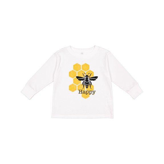 Inktastic Honeycomb Bee Happy Boys or Girls Long Sleeve Toddler T-Shirt