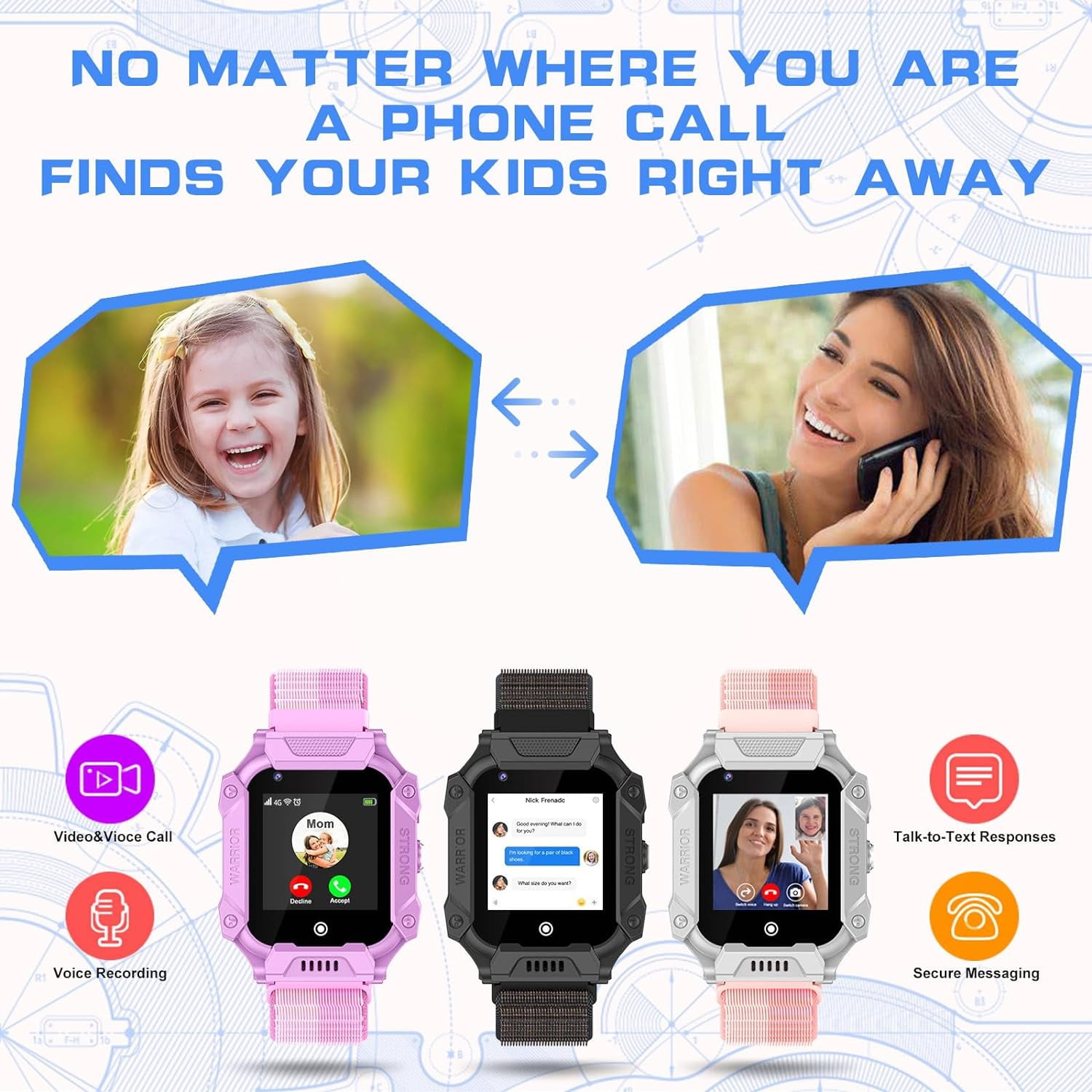 SHANNA 4G Smart Watch for Girls Boys, Smart Watch Phone with Calling, SOS, GPS, Camera, Flashlight, GPS Tracker for 3-12 Years Kids Birthday Xmas Gift, Black
