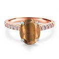 thumbnail image 3 of Gem Stone King 10K Two Tone Gold Brown Tiger Eye and Lab Grown Diamond Engagement Ring for Women | 1.70 Cttw | Gemstone Birthstone | Oval 9X7MM, 3 of 6