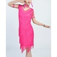 thumbnail image 4 of Vintage Fringe Flapper Halloween Era Themed Event Outfit 1920 Dress Pink, 4 of 9