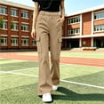 thumbnail image 5 of Girls Flare Cargo Pants Casual High Waist Pull On Stretch Kids Wide Leg Pants Khaki 5-14, 5 of 7