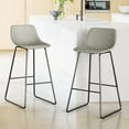 thumbnail image 1 of LUE BONA Alexander Indoor/Outdoor Industrial Faux Leather Bar Stools Set of 2,Urban Armless Dining Chairs with Metal Legs, Modern Counter Height Barstools for High Table Kitchen Island Chair 30",Grey, 1 of 5