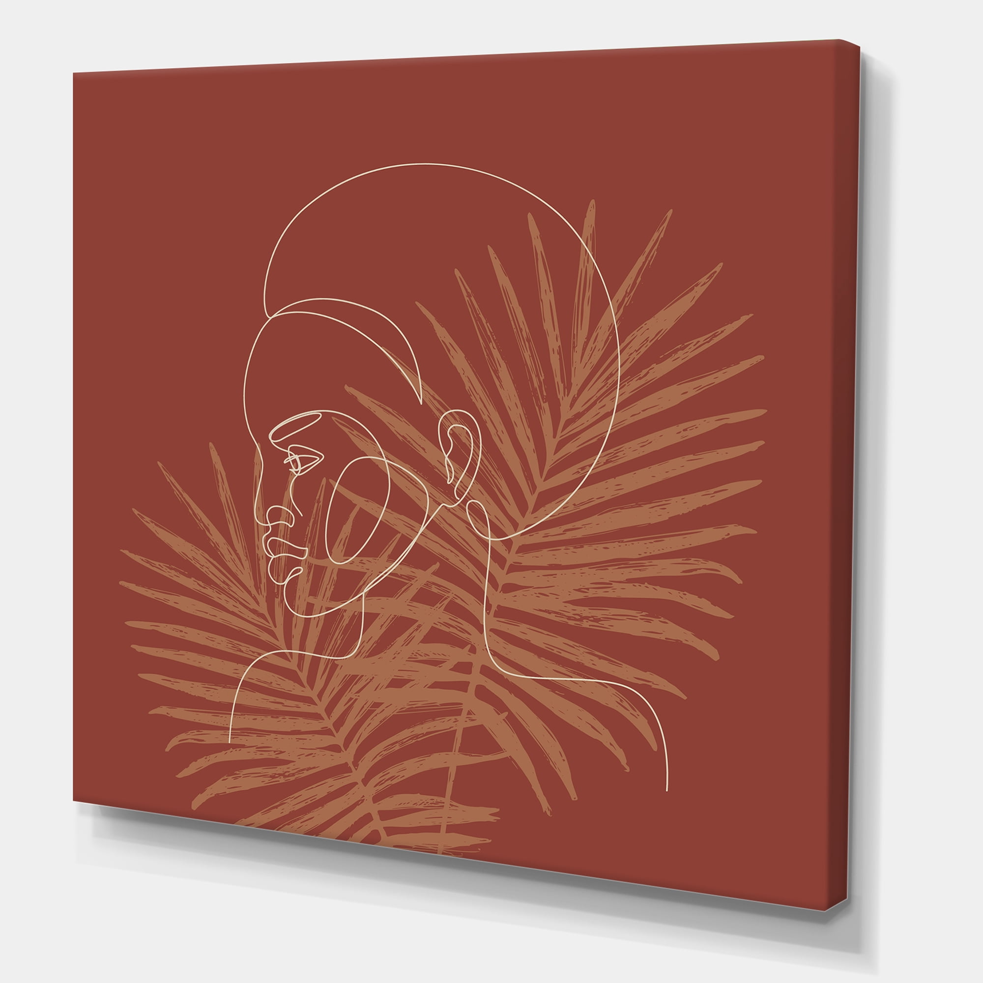 Silhouette of Afro American Woman on Palm Leaves 16 in x 16 in Painting Canvas Art Print, by Designart