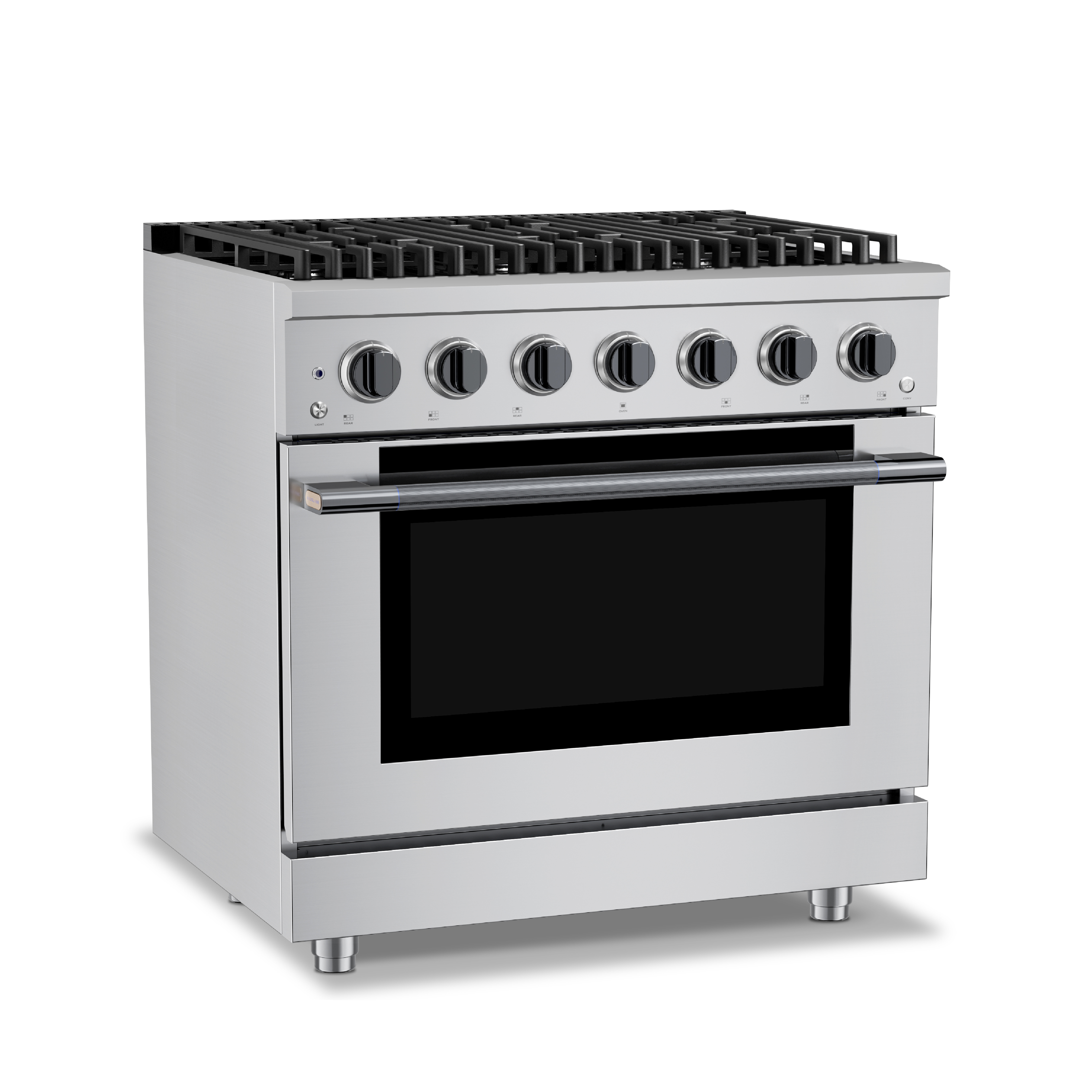HausPro 36 in. 6 Burners (20,000 BTU) Freestanding Dual Fuel Range in Stainless Steel with Convection Oven Black