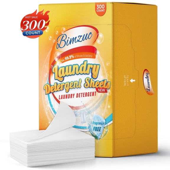 BIMZUC 300 Count Unscented Laundry Sheets, Laundry Detergent Sheets up to 600 Loads