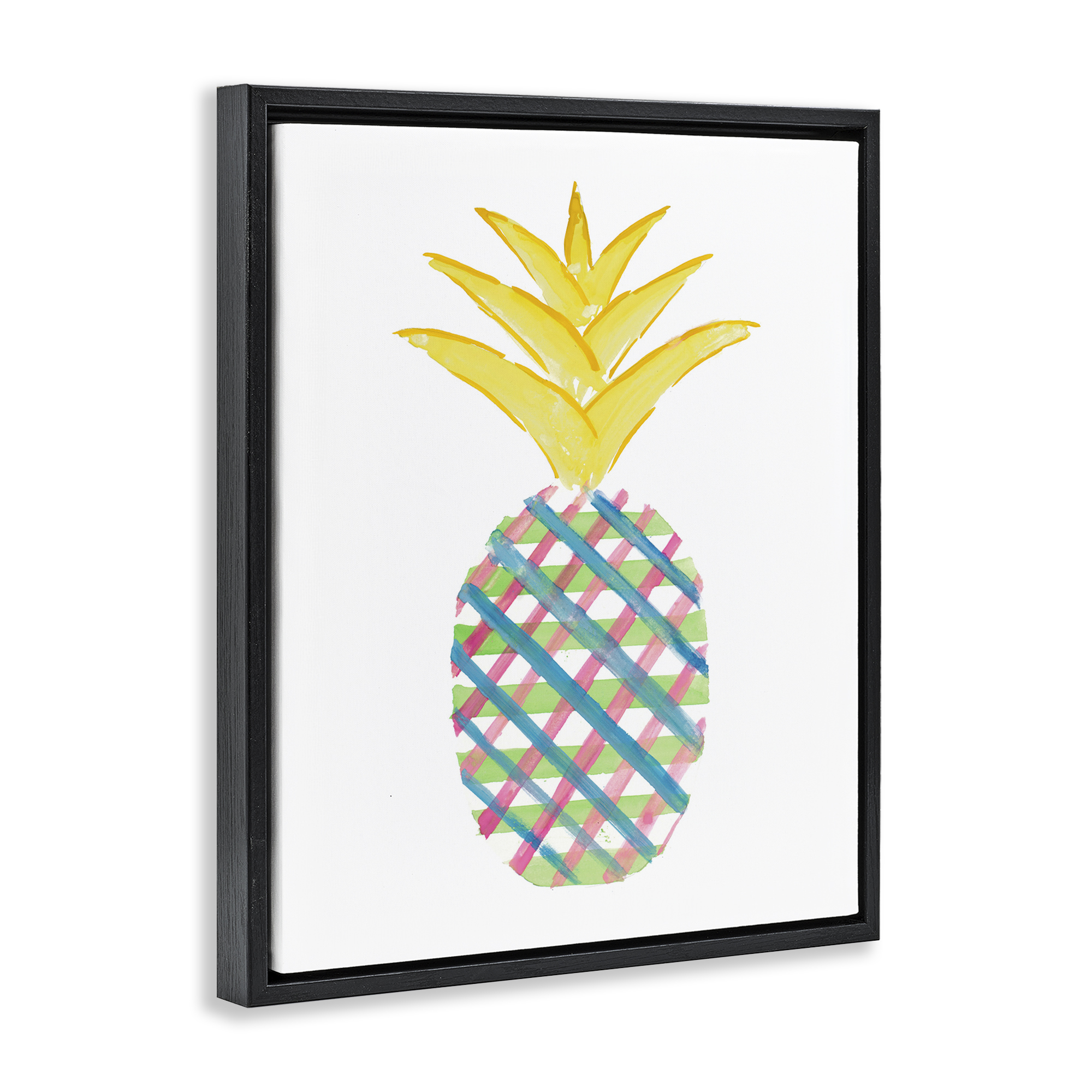 Stupell Industries Plaid Patterned Pineapple Food & Beverage Painting Black Floater Framed Canvas Art Print Wall Art, 25 x 31