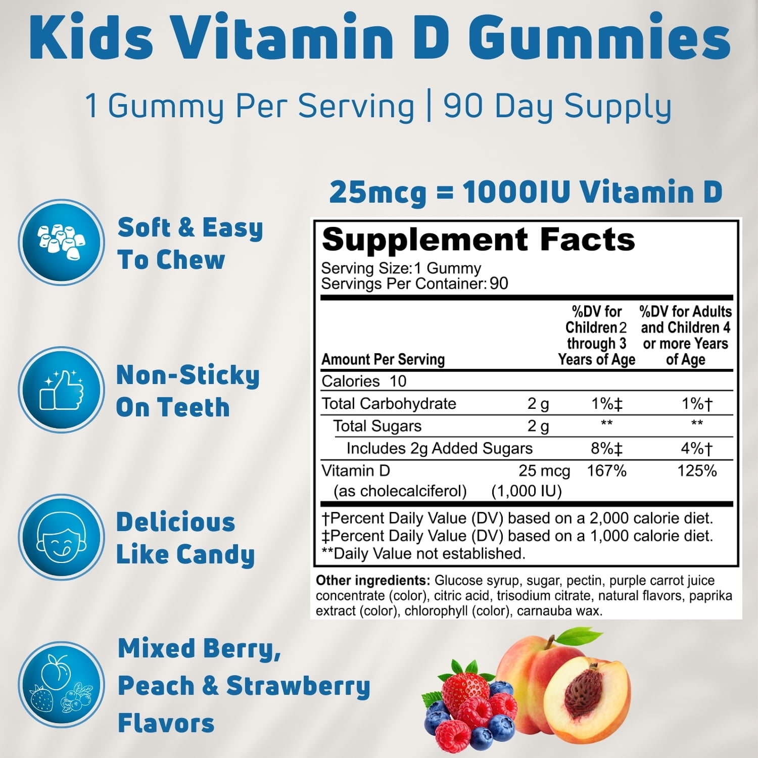 NUELATION Vitamin D3 Gummies for Kids, 1000 IU, 90 Ct – Vegetarian Supplement for Structure, Muscle & Immune Support
