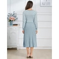 thumbnail image 6 of IDOPIP Womens Long Sleeve Striped Midi Dresses 2024 Square Neck Ribbed Knit Pleated A Line Sweater Dress, 6 of 9