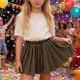 thumbnail image 2 of Bigetiay Girls Shimmering Pleated Skirt, Sparkly Sequined Mini Skirt with Drawstring Waist for Fall, Size 3-4 Years, 2 of 6