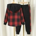 thumbnail image 3 of WOYY Toddler Boys Casual Plaid Button Down Hooded Jacket Sweatpants Outfits, Sizes 4-5T, 3 of 3