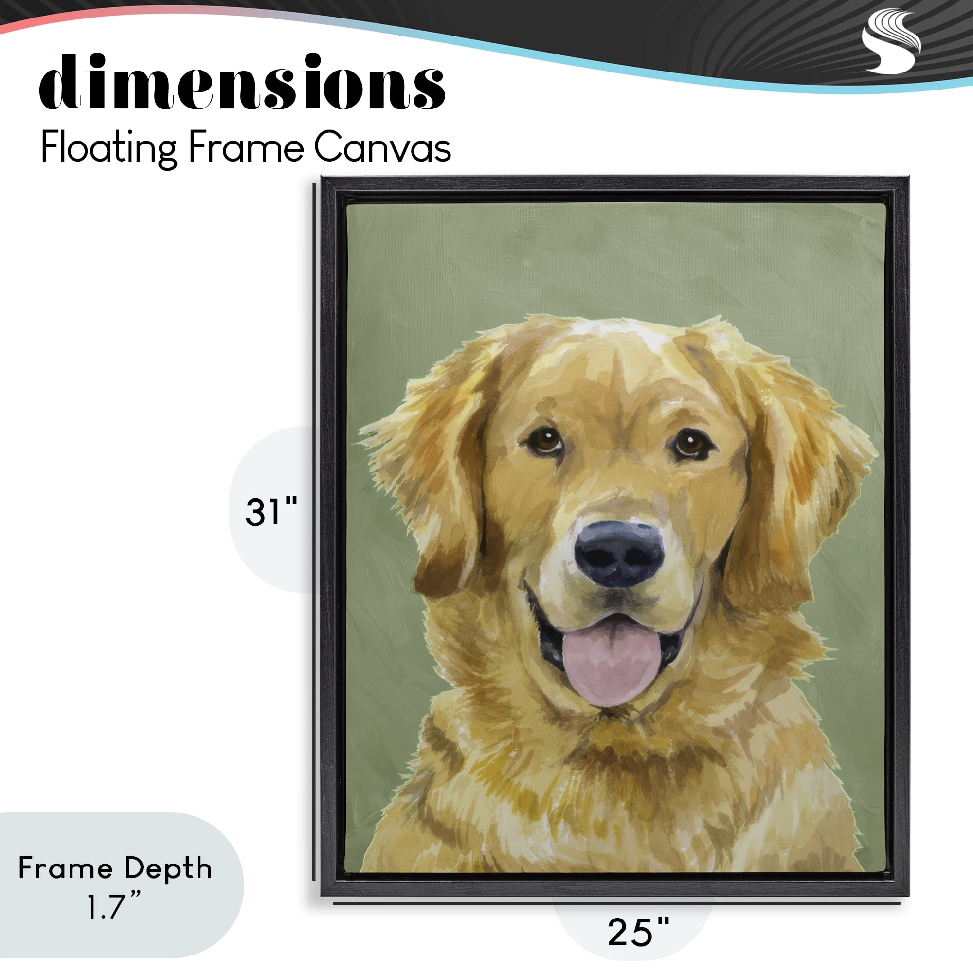 Stupell Industries Smiling Golden Retriever Portrait Black Framed Floater Canvas Wall Art, design by Lil' Rue