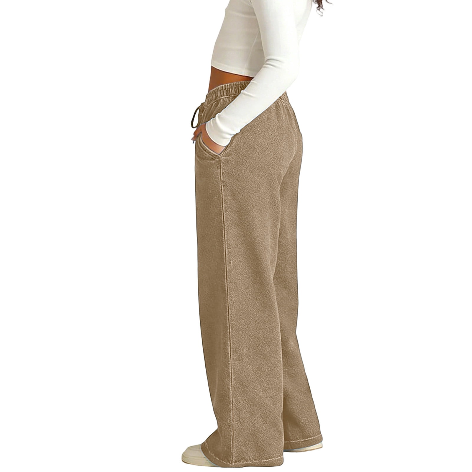 Atogsazn Kids Girls Wide Leg Jeans Childrens Casual Baggy Elastic Waist Denim Pants Drawstring Trouser with Pocket Khaki 15-16 Years Fashion