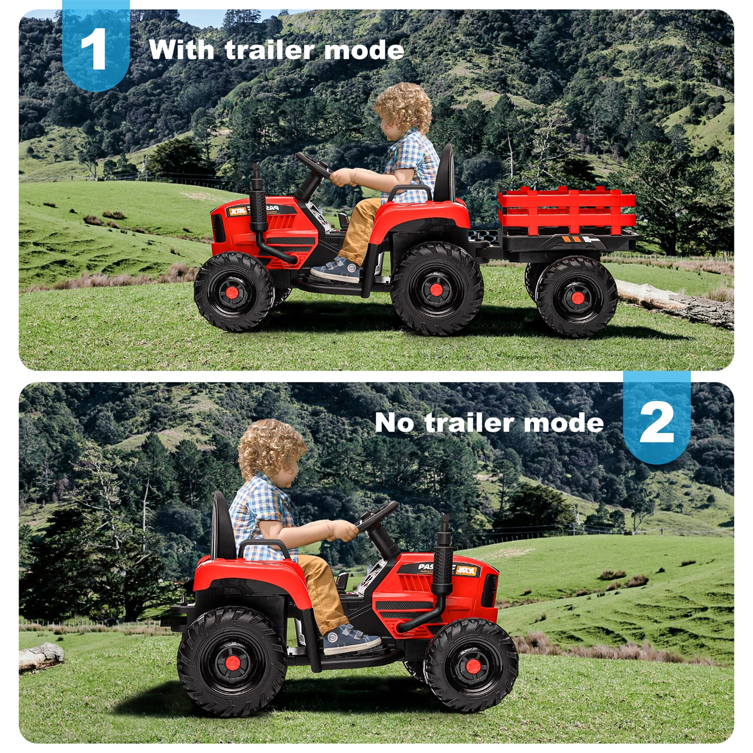 CIPACHO 12V Ride On Tractor with Trailer, Electric Kids Car with 2.4RC, 3 Speed Adjustable, USB, MP3, Power Display, 2 Point Safety Belt, Red CIPACHO 12V Ride On Tractor with Trailer, Electric Kids Car with 2.4RC, 3 Speed Adjustable, USB, MP3, Power Display, 2 Point Safety Belt, Red