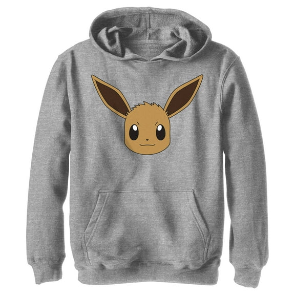 Boy's Pokemon Eevee Face Pull Over Hoodie Athletic Heather Small