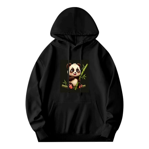 Men's Long Sleeve Hoodie Pullover Sweatshirt with Cute Panda Design Relaxed Fit Front Pocket Drawstrings
