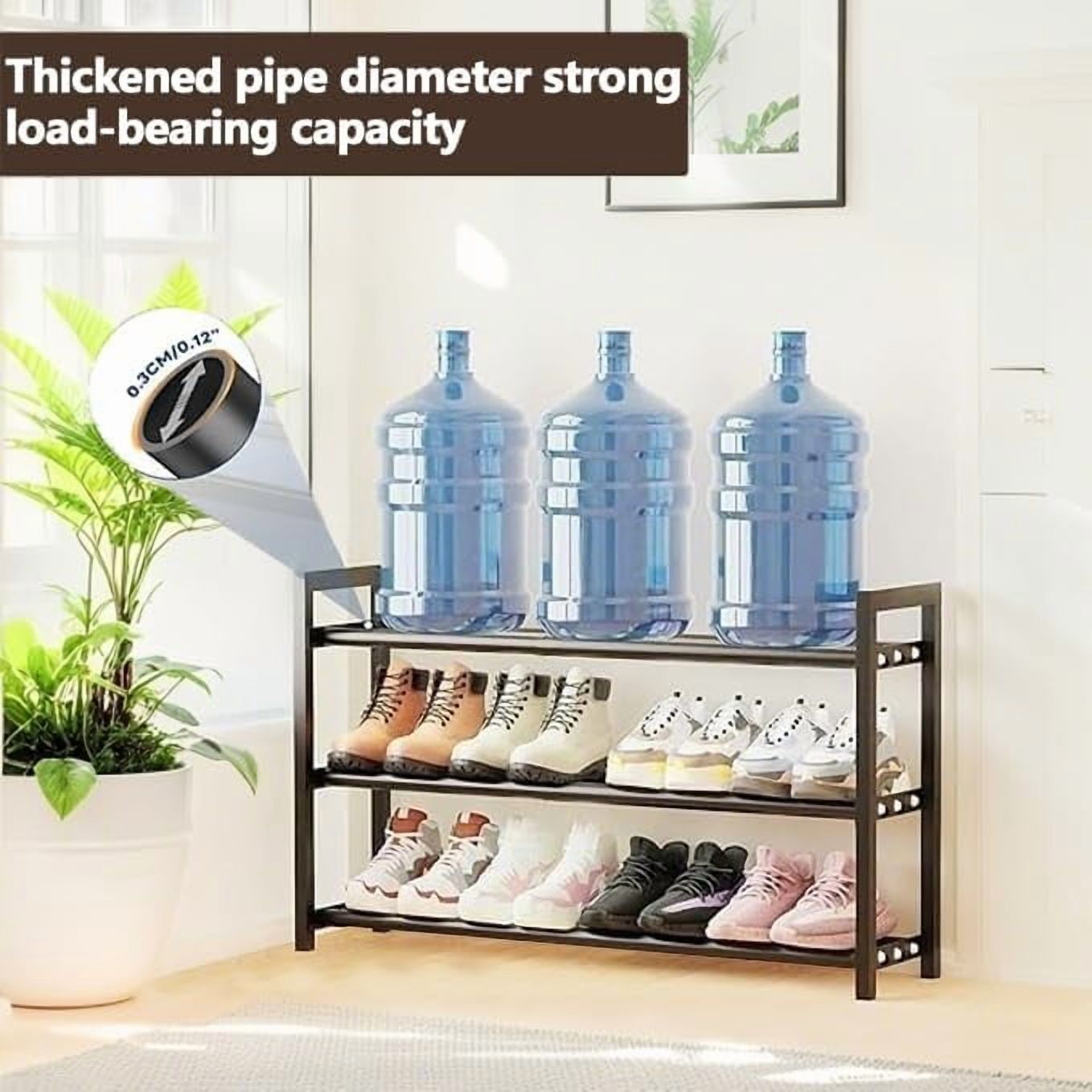 Expandable Shoe Rack Small Shoe Storage Narrow Shoe Racks Metal Show Rack Slim Shoe Shelf for Entryway Wardrobes Small Space,Free Standing Extendable Adjustable Shoes Rack for Closet (Black, 2 Tier)