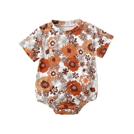 

KelaJuan Baby Girls Romper Short Sleeve Crew Neck Flower Print Infant Bodysuit Summer Clothes