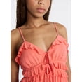 thumbnail image 4 of No Boundaries Sleeveless Tie Front Ruffle Romper, Women's XXS-XXL, 4 of 5