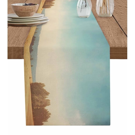 Rustic Turquoise Sky Golden Fields Landscape Table Runner 72 Inches, Bed Runner Dresser Scarves Tabletop for Indoor Outdoor Parties/Ceremony/Banquet, 13" x 72"