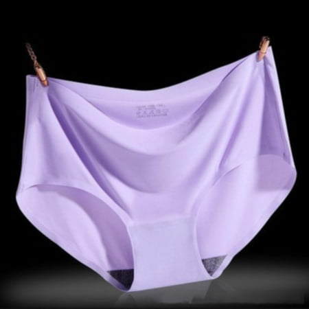 Rigardu Hot Sale!! Women s Seamless Underwear High Waisted Full Coverage Ladies Soft Strech Breathable Panties Women s Spring/Summer Ice Silk Traceless Breathable Mid Waist Underwear Purple S