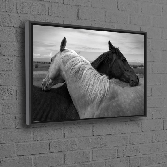 Stunning Black and White Horse Couple Canvas Wall Art Perfect for Wedding Decor or Personalized Baby Gift
