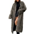 thumbnail image 1 of Women's Plus Size Beige Faux Fur Coat V-Neck Long Sleeve Warm Long Coat for Winter, 1 of 1