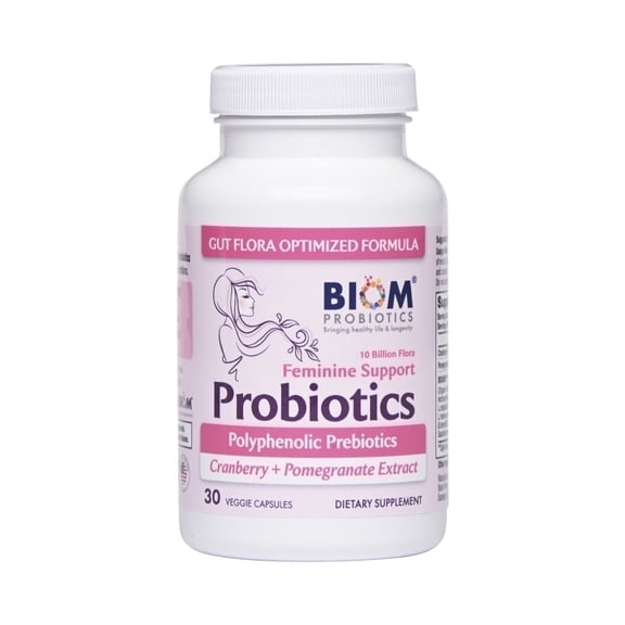 Biom Probiotics Women's Daily Probiotics and Prebiotics Supplement, Gut Flora Optimization, Cranberry & Pomegranate Extract, Gluten-Free, 30 Count