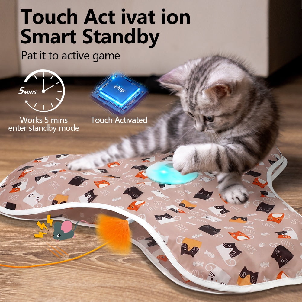 Interactive Cat Toys for Indoor Cats‌ Adult‌ with Feather Tail Switchable Mouse Sounds, ‌Kitten Enrichment Toys‌ for Hunting Self Play, Automatic Rechargeable Quiet Game