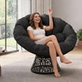 thumbnail image 2 of Patio Chair Outdoor Chair 37" Black - 360° Swivel Rocker Papasan with Footrest, Heavy-Duty Steel Frame, Weather-Resistant for Balcony, Porch, Bedroom (1-Piece), 2 of 8