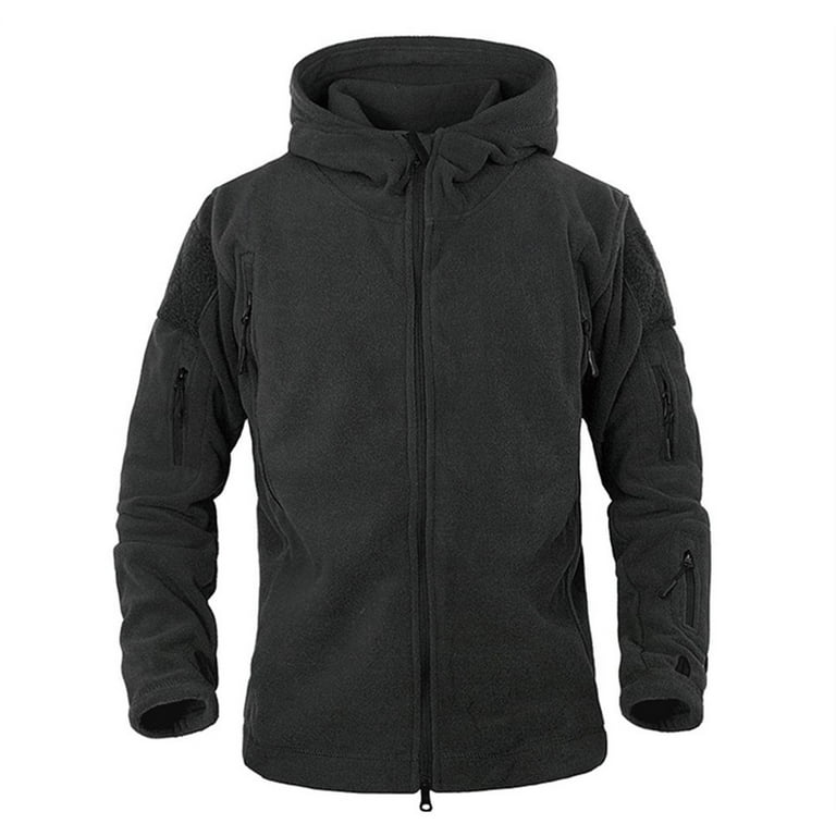 WRKEKC Jackets for Men Solid Color Hooded Fleece Jacket with