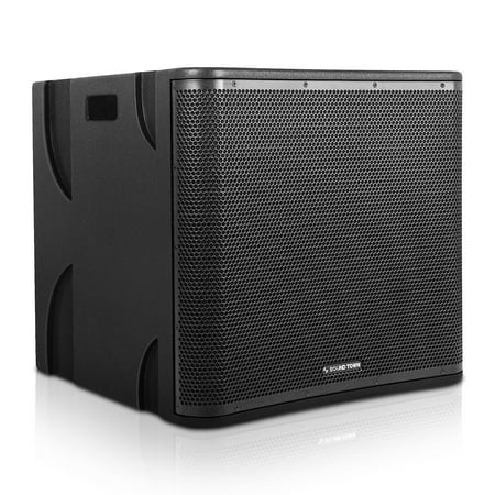 Sound Town 18” 2400W Powered PA Subwoofer with Speaker Output, DSP, Plywood, Black for Lounge, Club, Bar, Theater, Restaurant, Church (CARME-18SPW1.1)