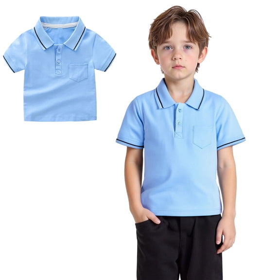Youth Polo Shirts for Boys Blue Button Down Girls Short Sleeve Shirt 100 Days of School Shirt Casual Collared Shirt Toddler Boys Shirts Size 2T