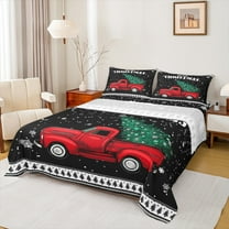 Manfei Red Truck 4 Pieces Queen Sheet Sets,Christmas Tree Ultra Soft Flat Sheet,Festival Xmas Queen Fitted Sheet,Happy New Year Room Decorative