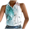 thumbnail image 1 of Hauts à Manches de Chemise pour Femmes Hauts Décontractés à Imprimé pour Femmes Bouton Haut Sans Manches Chemise Col Rabattu Veste Hauts à Manches 1/2 pour Femmes, 1 of 6
