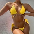thumbnail image 4 of Xmyrz Bikinis Sets For Women Bathing Suits Tow Piece Split Pure Color Brief Style Chain Holiday Plain Cool Swimwear Young Adult Swimsuits, 4 of 5