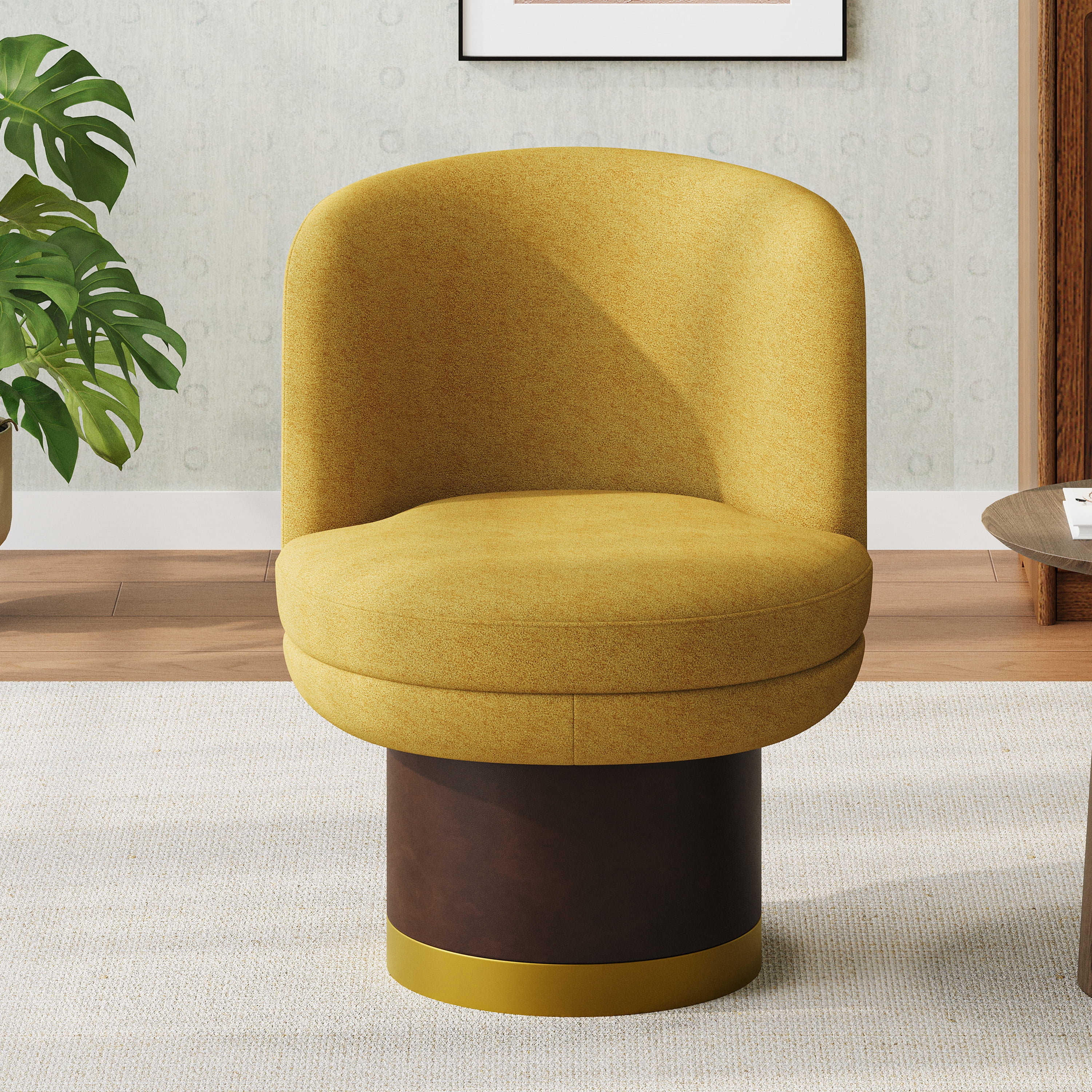 Euroco Swivel Accent Chair, 360° Swivel Barrel Chair with Curve Back and Soft Cushion,Chenille Reading Chair Single Sofa for Small Space,Living Room or Bedroom,Yellow