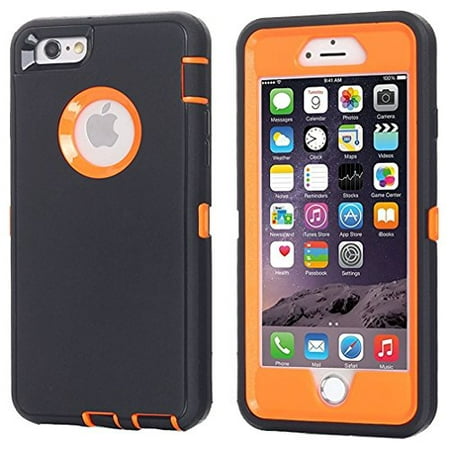 iPhone 6 Case, iPhone 6S Case [Heavy Duty] AICase Built-in Screen Protector Tough 3 in 1 Rugged Shockproof Cover for Apple iPhone 6/6S (Black/Orange)