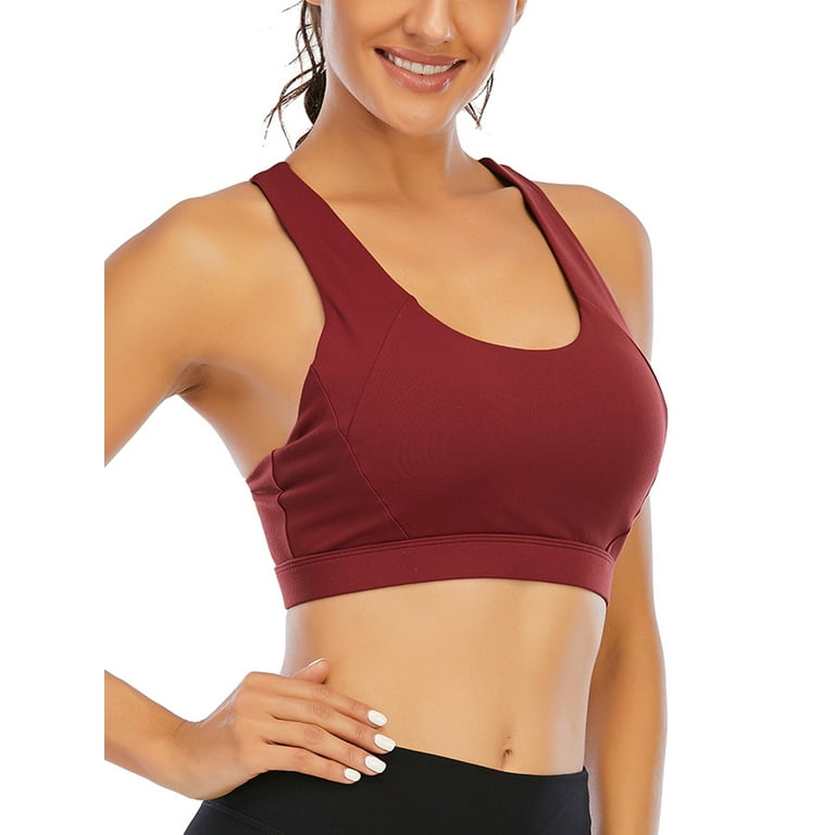 High Impact Dark Red Sports Bra with Seamless Racer Back for Yoga and  Fitness - Women's Activewear