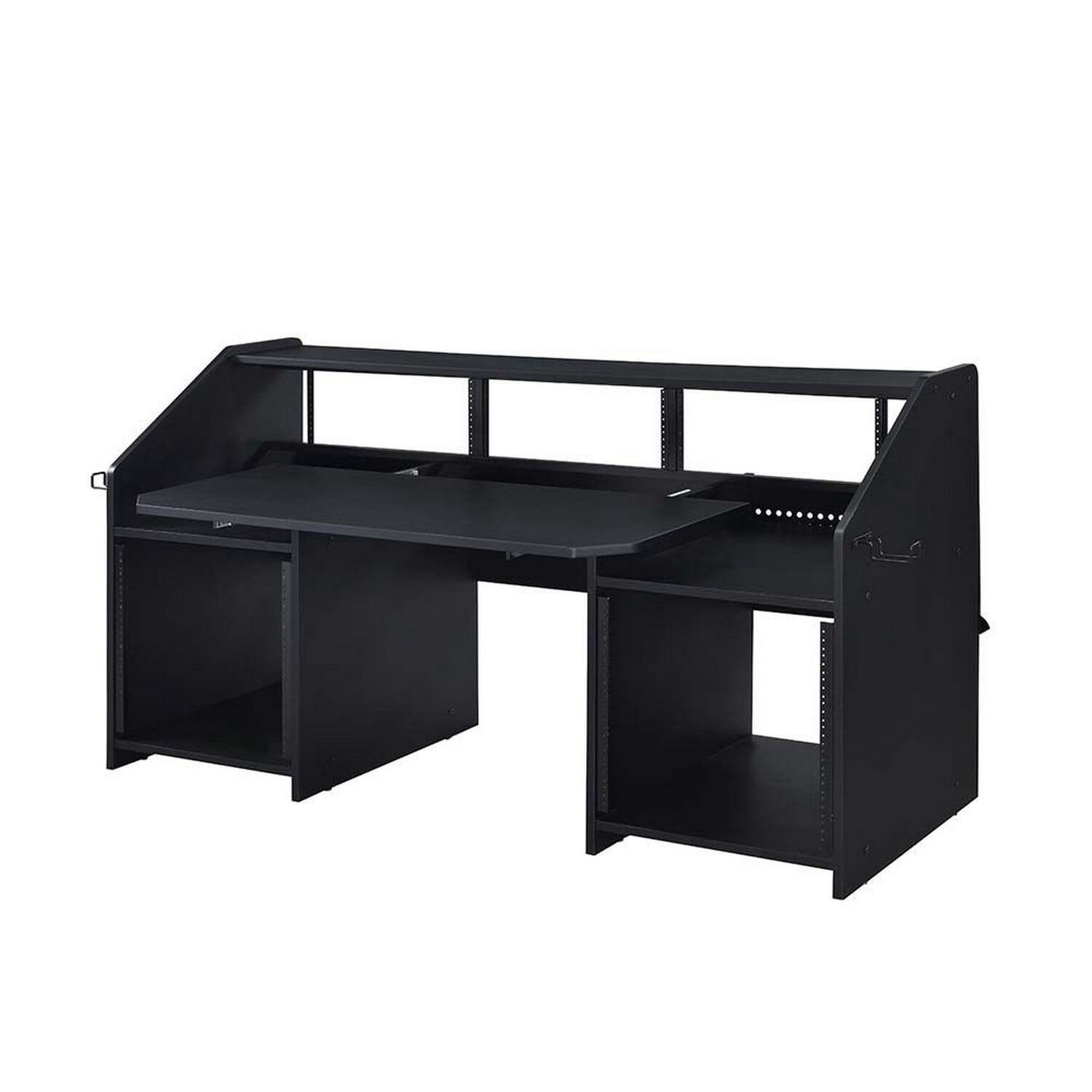 71 Inch Wood Music Studio Desk Keyboard Tray Monitor Top Black - Saltoro Sherpi