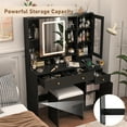 thumbnail image 4 of Black Vanity Desk with Sliding Mirror & Lights, Vanity Table Makeup Desk with Charging Station 2 Drawers 2 Doors, Lots of Storage Shelves, Large Vanity Set with Cushioned Stool, 4 of 9