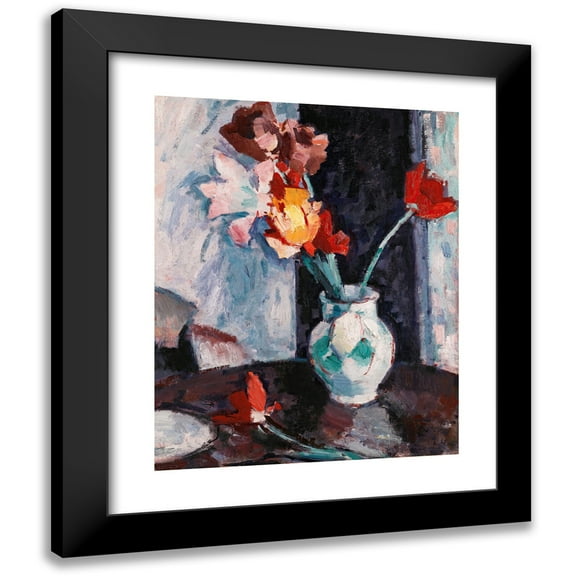 Samuel John Peploe 12x14 Black Modern Framed Museum Art Print Titled - Tulips in a White Vase