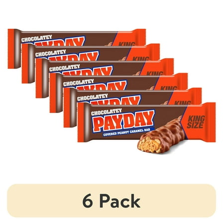 (6 pack) Payday Chocolatey Peanut Caramel King Size Candy, Bar 3.1 oz