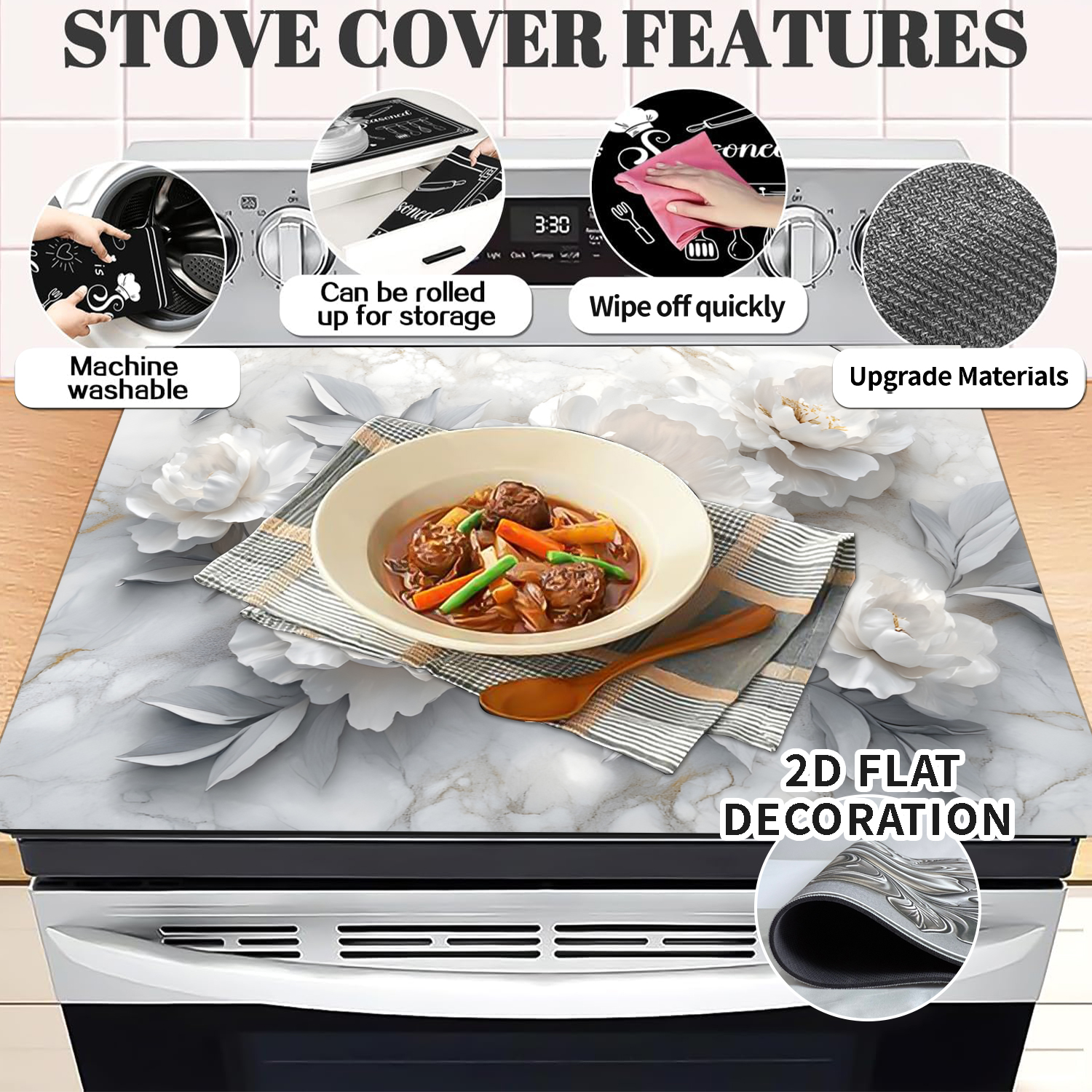 Stove Top Cover for Electric Stove 28 "x 20 ", flowers pattern Heat Resistant Glass Top Stove Cover Protector, Induction Cooktop Protector Stove Top Covers Mat, Kitchen Flat Stove Top Covers