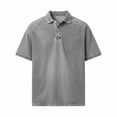 thumbnail image 4 of Men's Polo Shirts Short Sleeve Distressed Washed Cotton T-Shirts Button Casual Summer Tee Tops Big and Tall Size S-5XL Gray, 4 of 6
