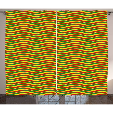 - Rasta Curtains 2 Panels Set, Vivid Colors Ethiopian African Flag Colors in Wavy Style Stripes Image, Window Drapes for Living Room Bedroom, 108W X 63L Inches, Marigold Green and Red, by Ambesonne