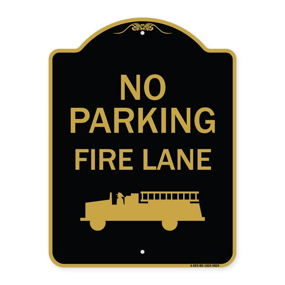 SignMission Designer Series Sign - No Parking Fire Lane | Black & Gold 18" x 24" Heavy-Gauge Aluminum Architectural Sign | Protect Your Business & Municipality | Made in the USA