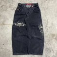 thumbnail image 1 of StreetwearJeansY2K Harajuku Hip Hop dibujos animados bordado negro pantalones vaqueros sueltos pantalones anchos para hombres, 1 of 5