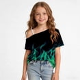 thumbnail image 4 of Zpanxa Girls T Shirts Girls Summer One Shoulder Short Sleeve T Shirts Casual Cute Suit for 5-14Y Green 9 Years, 4 of 6