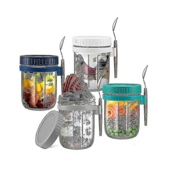 4 Pack Overnight Oats Containers With Lids And Spoons, 12 Oz Glass Mason Overnight Oats Jars